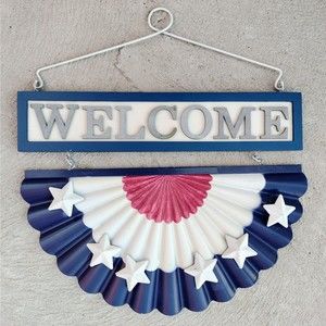 Patriotic Welcome Wood & Metal Decor Sign